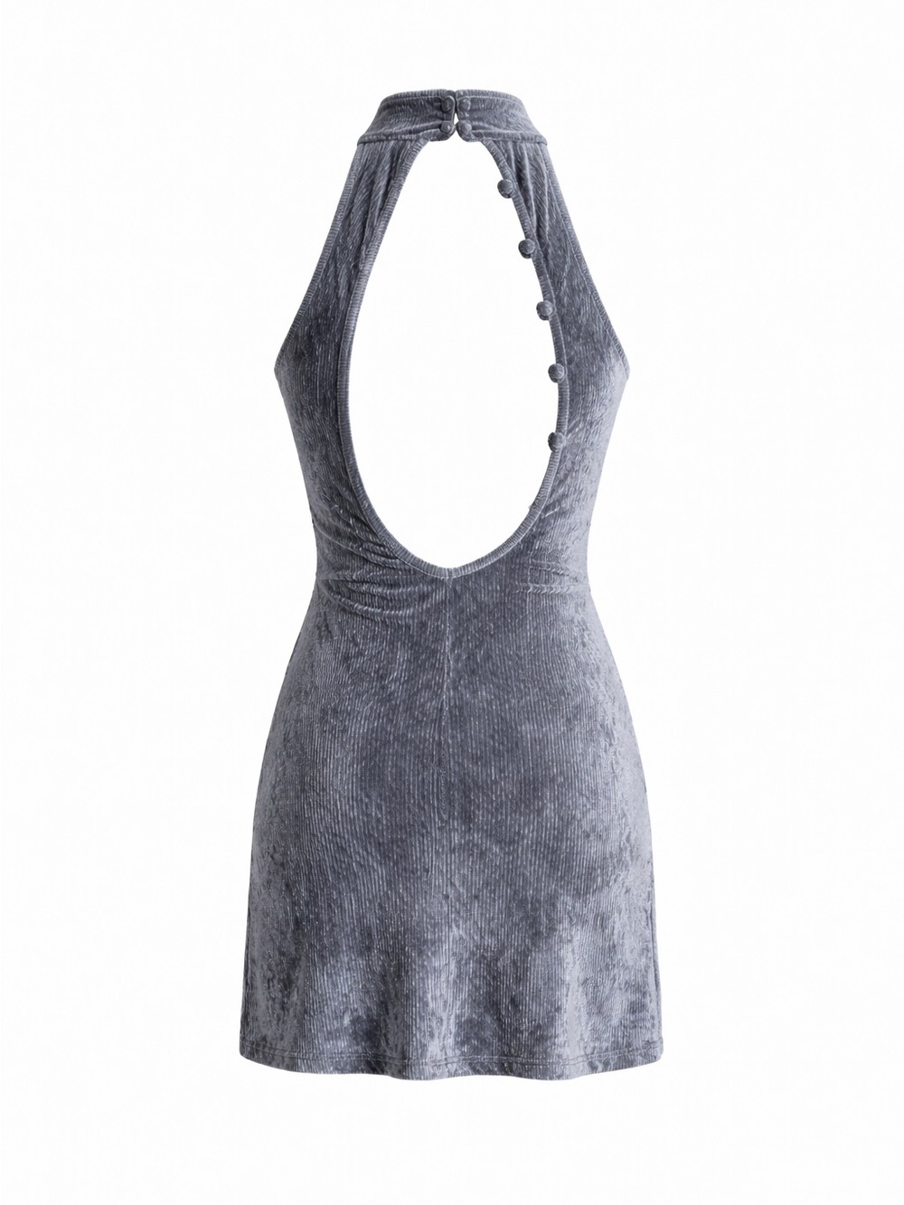Source Unknown Gray Velvet Halter Backless Mini Dress